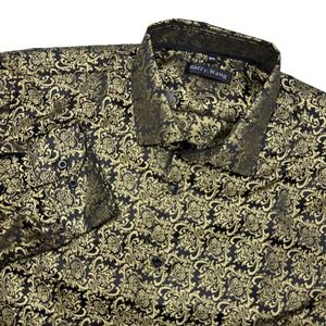 Barry Wang Mens 3XL Silk Blend Black Gold Baroque Print Long Sleeve Shirt NEW